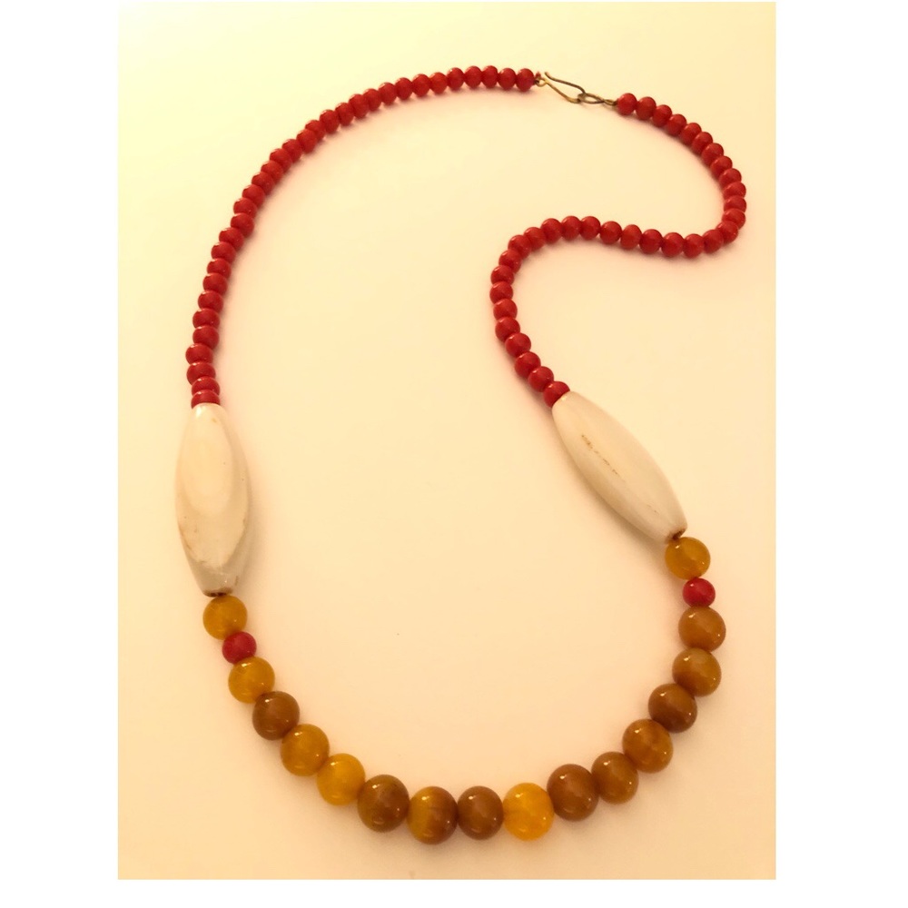 Red and amber bead necklace.